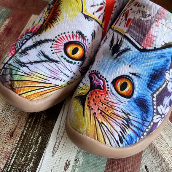UIN Cheer Up Kitty Cat Slip On Toledo Loafers Shoes Canvas Loose Toe Box EUC 7.5 - Picture 10 of 15